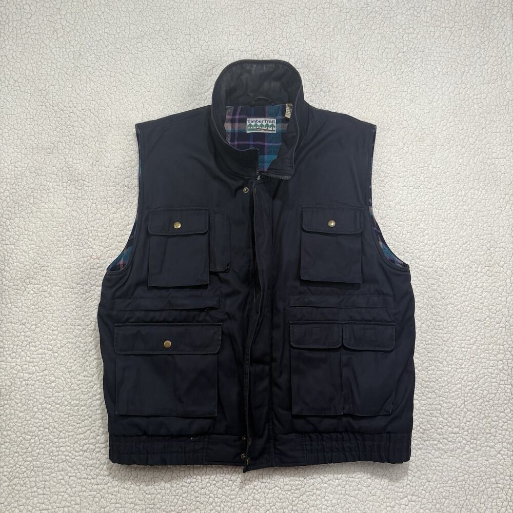 Vtg 90s TIMBER TRAIL Insulated Camp Utility Vest Sz L Hunting Fishing Outdoors